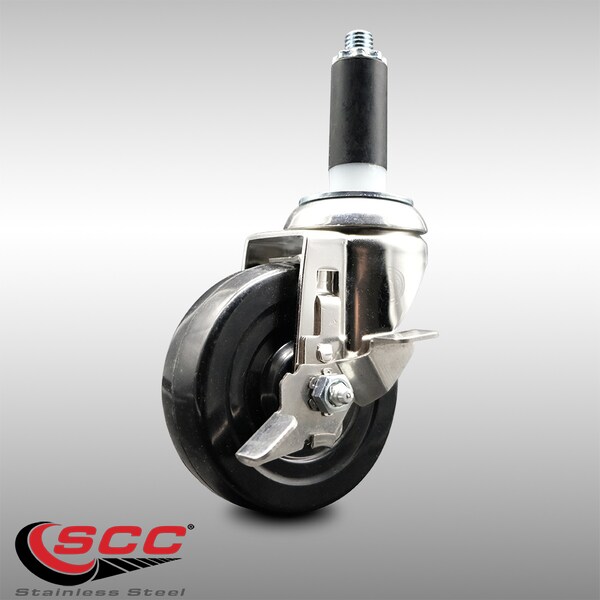 Service Caster 4 Inch 316SS Hard Rubber Swivel 1-1/8 Inch Expanding Stem Caster with Brake SCC SCC-SS316EX20S414-HRS-TLB-118 - main